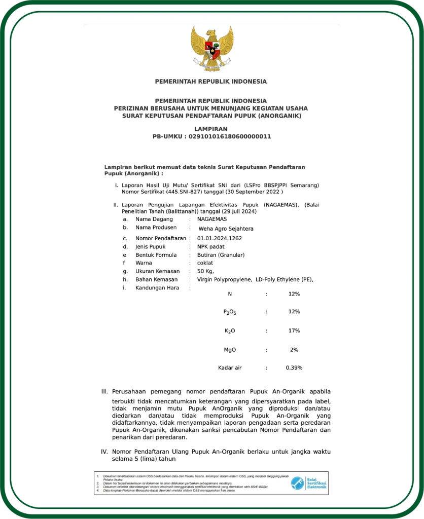 Surat Pendaftaran Pupuk An-Organic